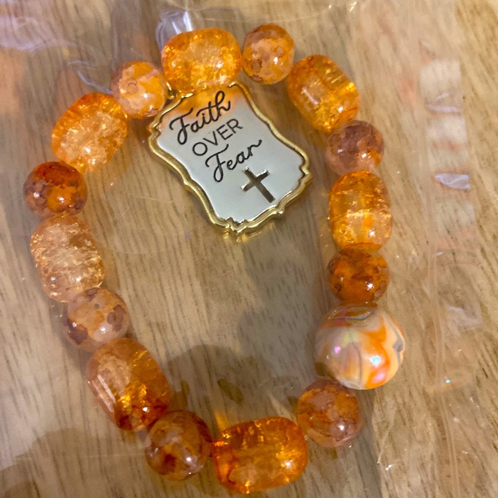 Hand Crafted Amber Faith Over Fear Stretchy Bracelet